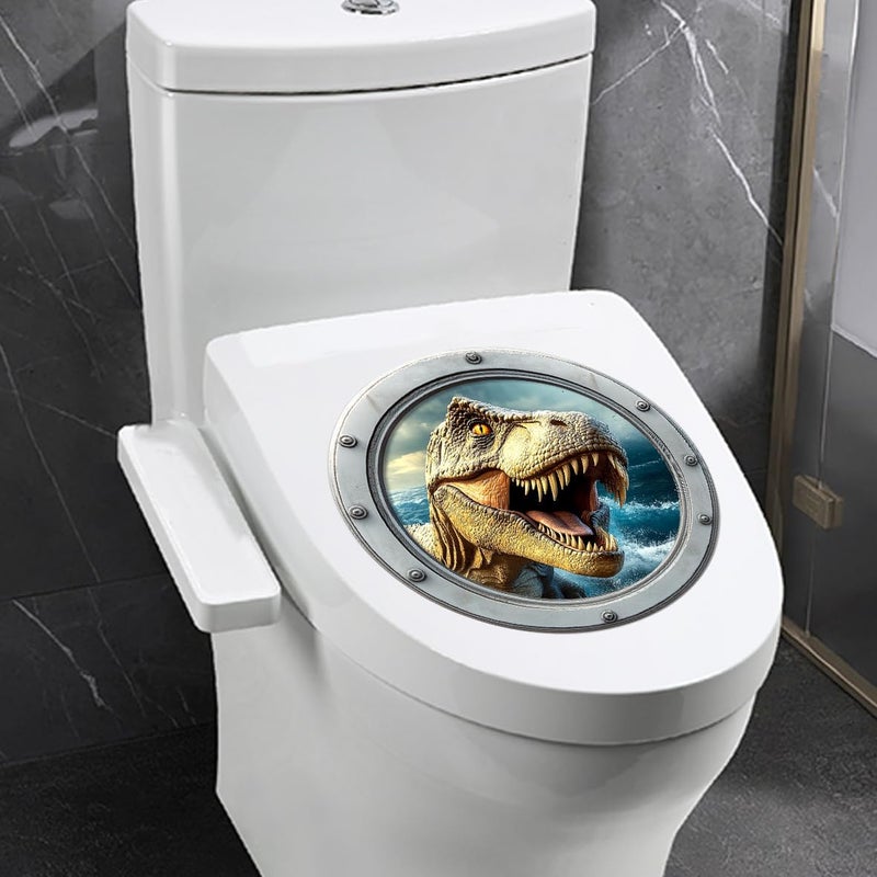 Iprokiu Funny Animal Toilet Seat Cover Sticker Waterproof Shark Dolphin Toilet Seat Lid Decal 3D Bathroom Decoration Turtle Dinosaur Wall Sticker (Dinosaur) - Image 5